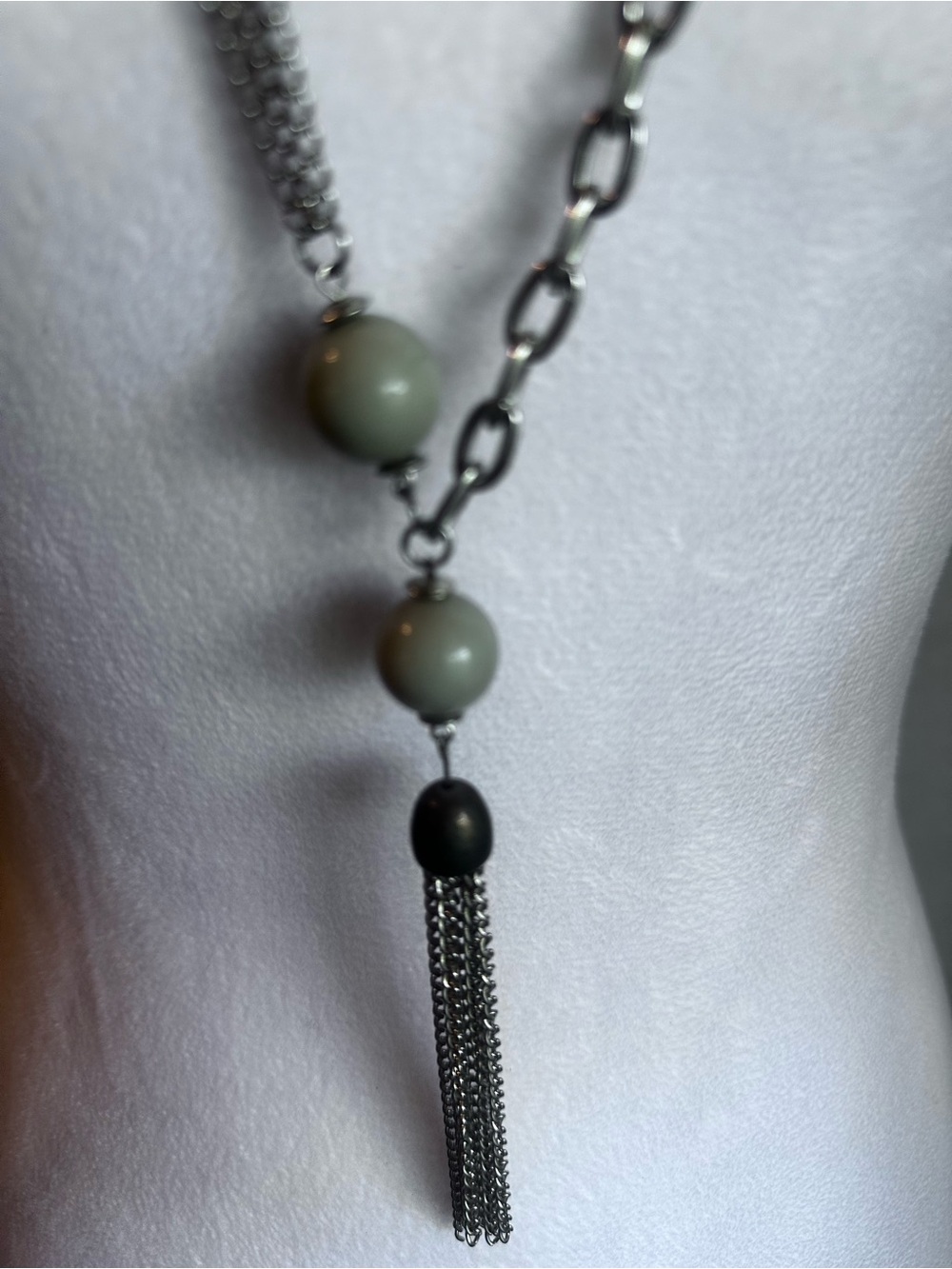 #JC36 Gray Bead Tassel Necklace and earrings - 21” Contemporary Women's Pendant
